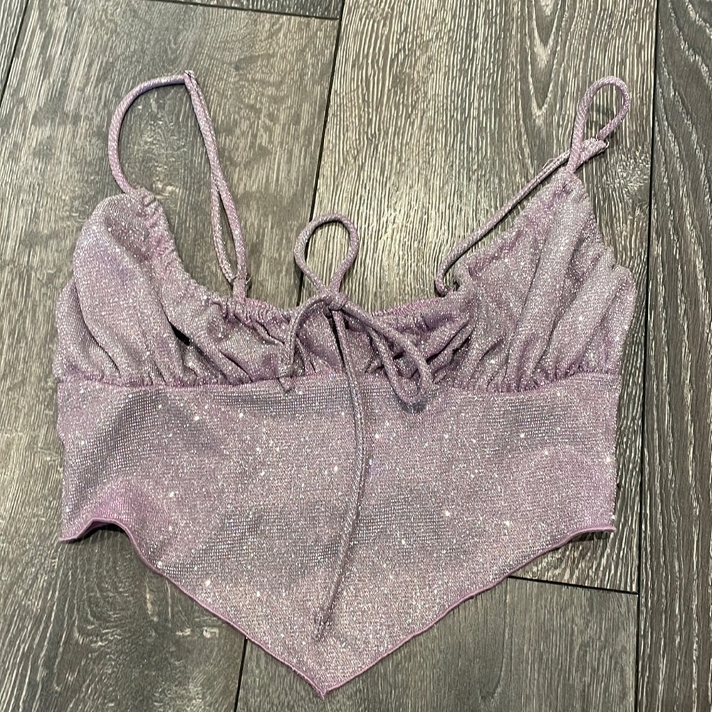 Urban Outfitters Lavender Sparkle Cropped Handkerchief Hem Cami